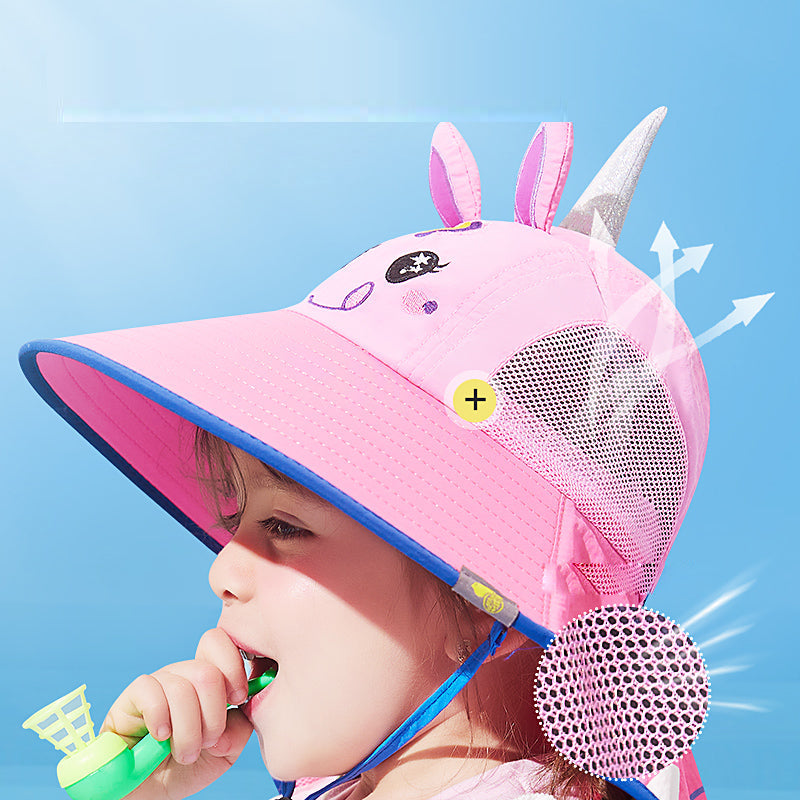 Lemonkid Kids Sun Hat with 3D Design - Spectrum Yellow Surfing Dinosaur (Small) with Extra Wide Brim and Whistle