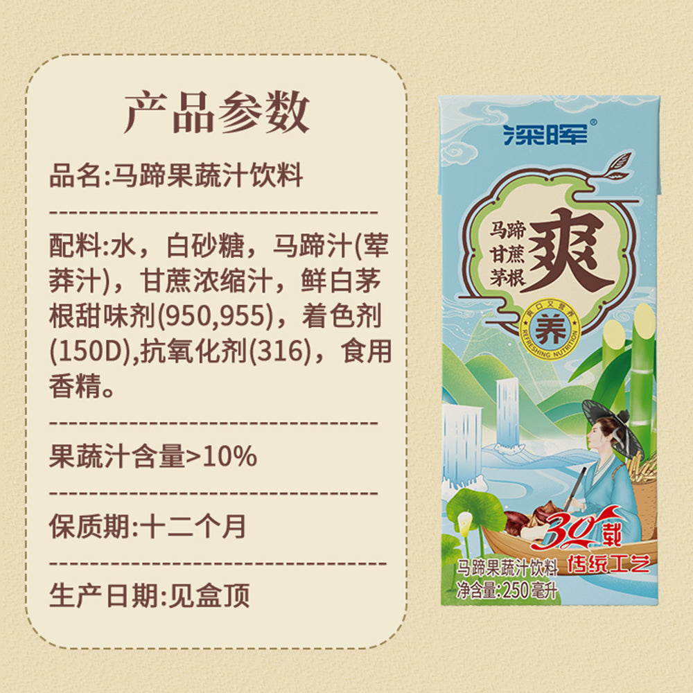 [Full-Case]-ShenHui-Water-Chestnut-Lemongrass-Sugarcane-Juice-250ml*24-1