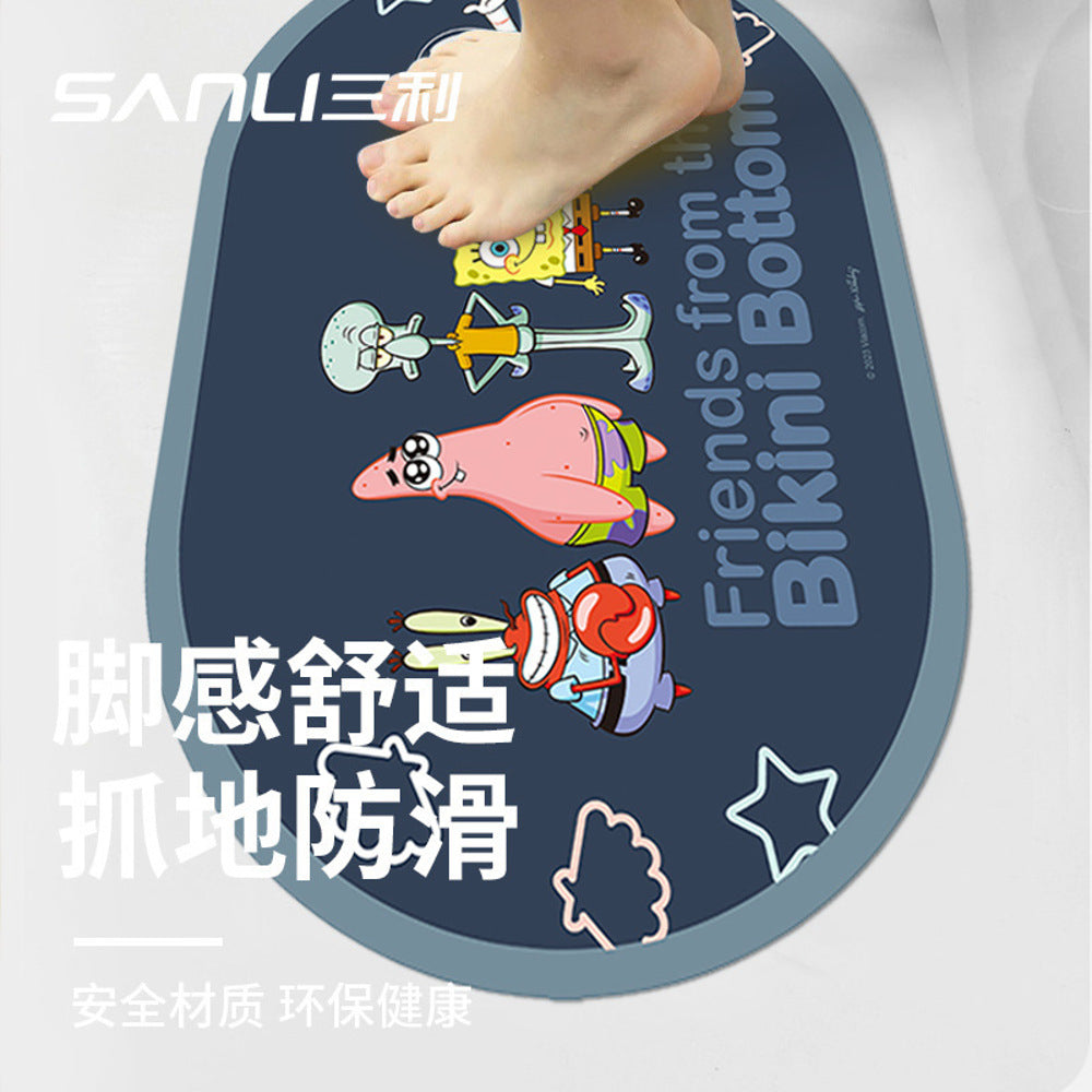 Sanli-Diatomaceous-Earth-Bath-Mat-–-SpongeBob-&-Patrick-Jellyfishing,-Oval,-50-x-80-cm---Quick-Dry-Non-Slip-Bathroom-Floor-Mat-4