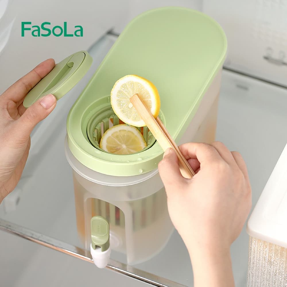 FaSoLa-Household-Transparent-Cold-Water-Pitcher-with-Faucet---Green,-3.9L-1