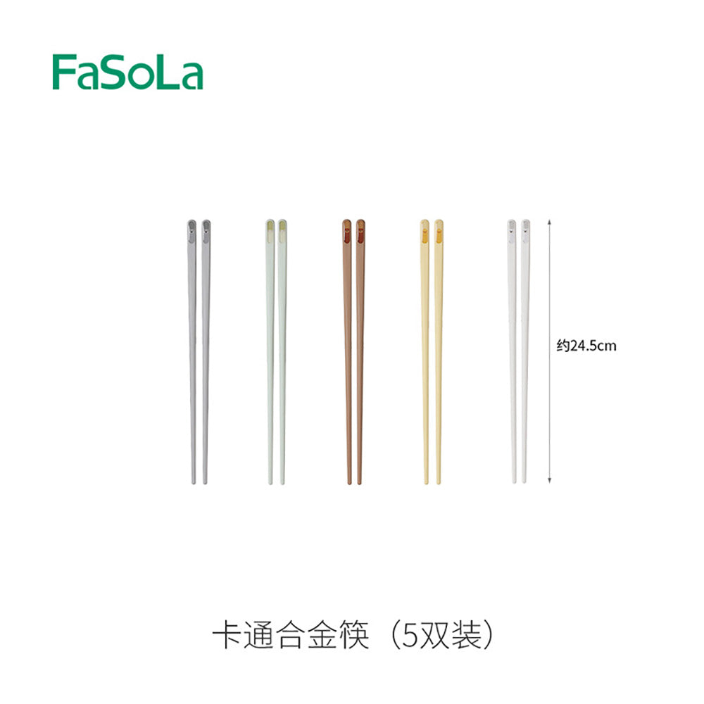 FaSoLa-Cartoon-Alloy-Chopsticks---Mixed-Colors,-Set-of-5-Pairs-1