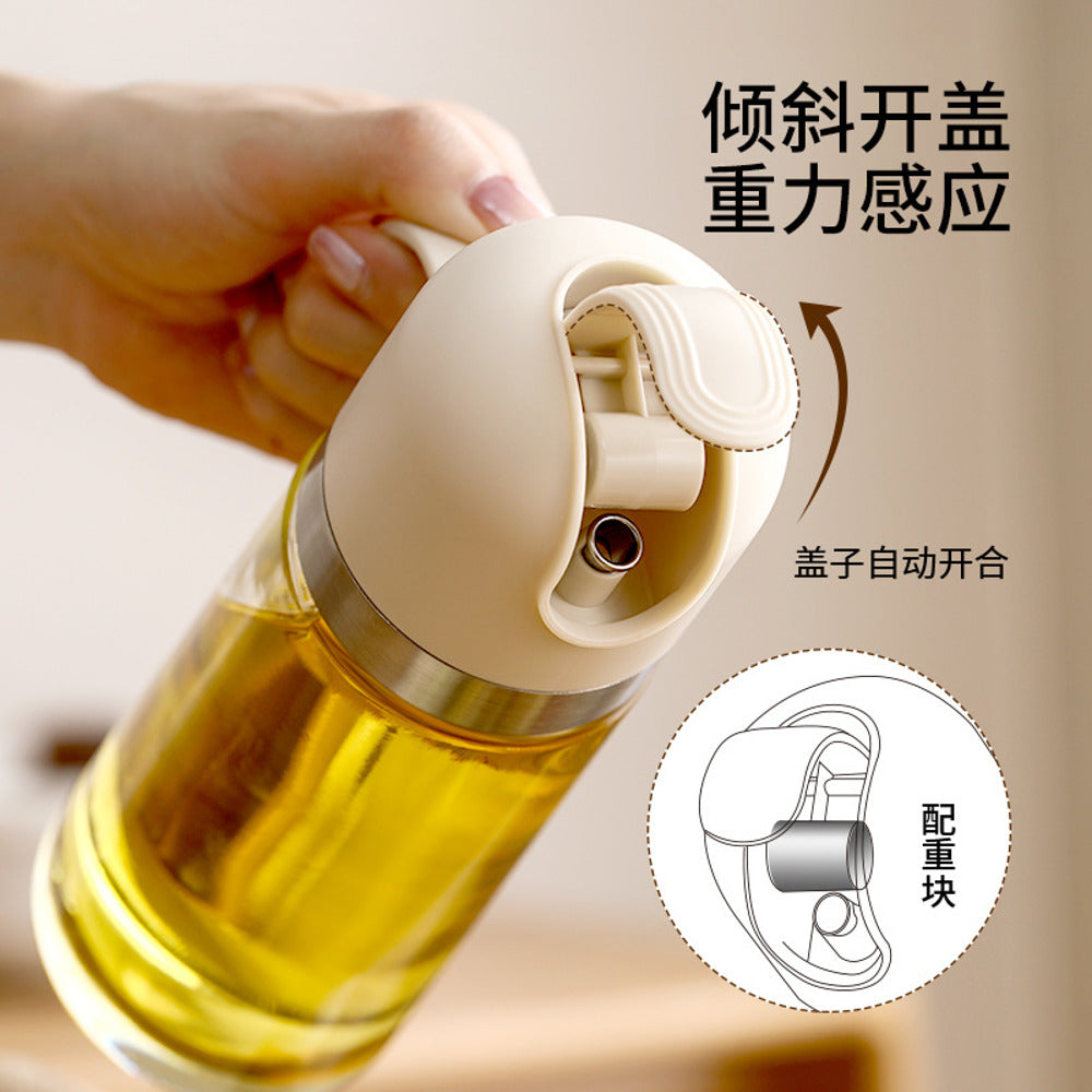 FaSoLa-Gravity-Oil-Dispenser-Bottle---Beige-500-ml---Auto-Open-Lid,-Drip-Resistant-5
