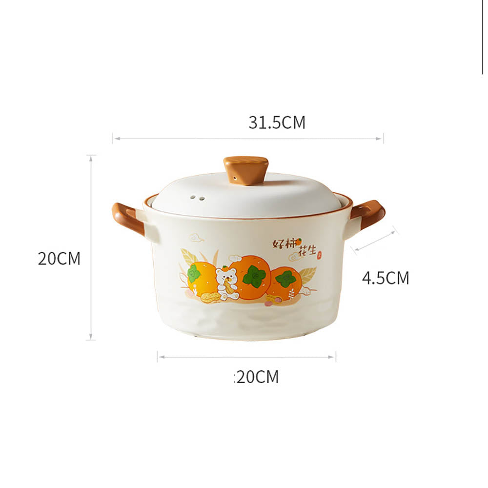 Chui Da Huang Ceramic Casserole Pot with Persimmon and Peanut Design - 4.2L