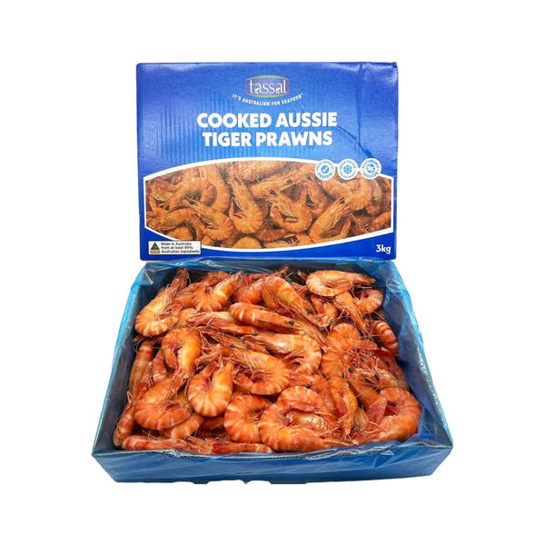 Tassal Cooked Australian Tiger Prawns (Frozen), XL 10/15 - 3kg Box