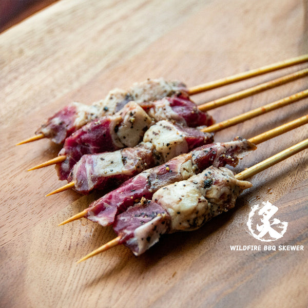 Wildfire Garlic & Black Pepper Marbled Beef Skewers (Frozen) – 5 Pieces, 130g - Ready-to-Grill BBQ Kebabs