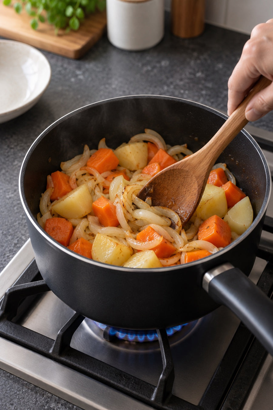 Chicken Katsu Curry, Japanese Home Style, step 2: Soften the onion