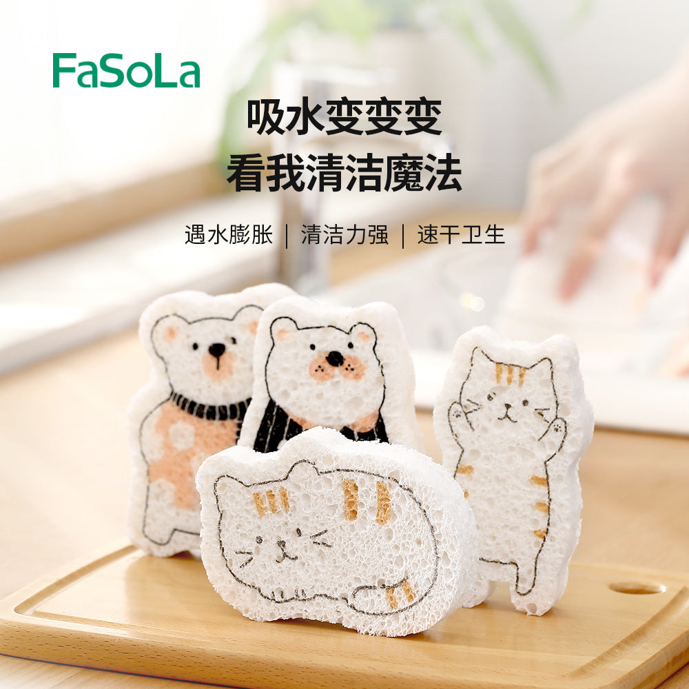 FaSoLa-Compressed-Wood-Pulp-Sponge---Cat-Design,-9.5*7cm-1