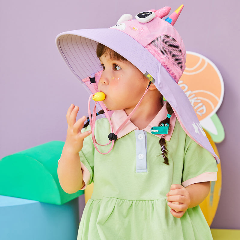 Lemonkid-Children's-Sun-Hat---Castle-Purple-Unicorn-(Small)-with-Extra-Wide-Brim-&-Neck-Flap,-Includes-Whistle-1