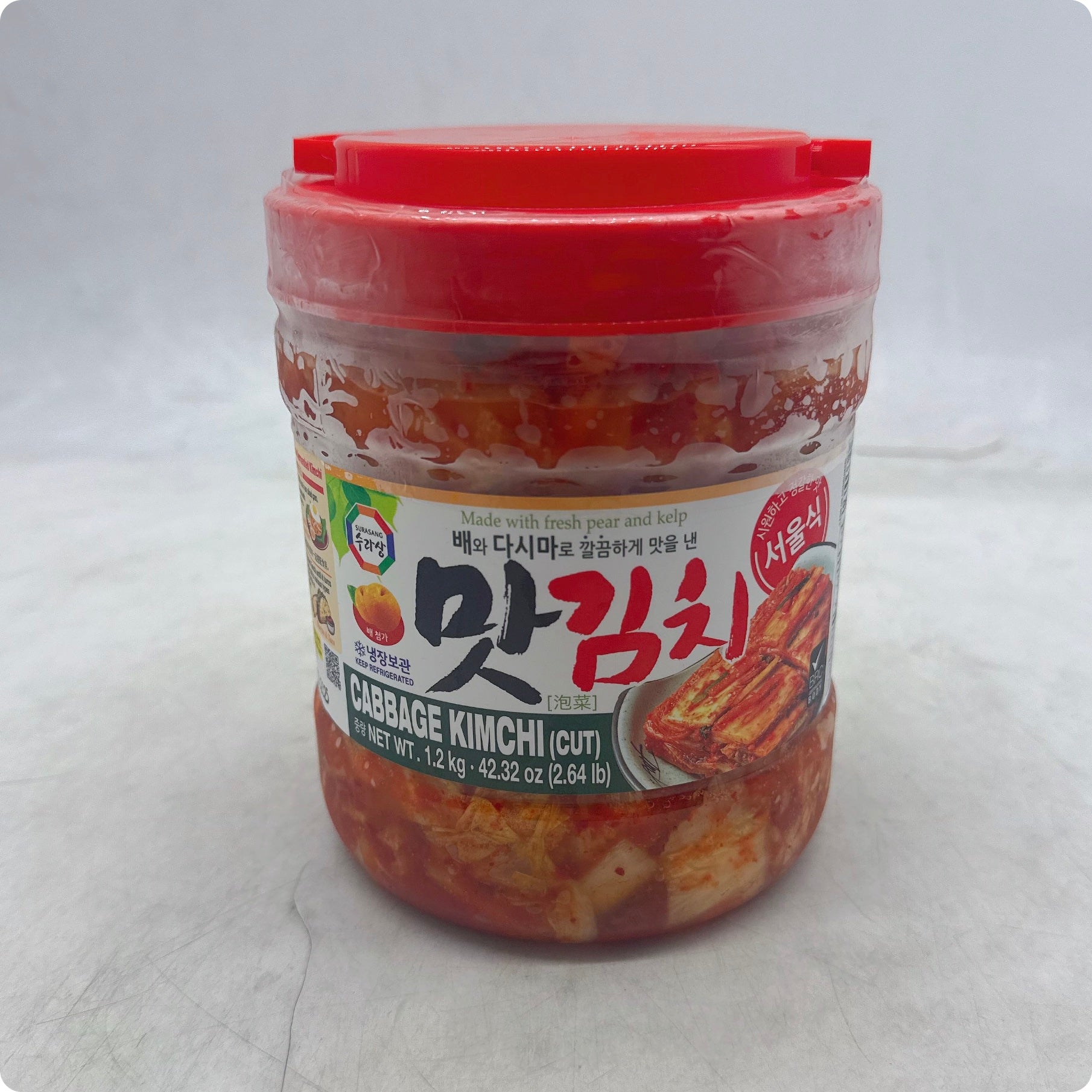Surasang Cut Cabbage Kimchi 1.2 kg (Kimchi Chou) Family Pack – Double-Size Fermented Napa Kimchi with Shingo Pear & Kelp Seasoning