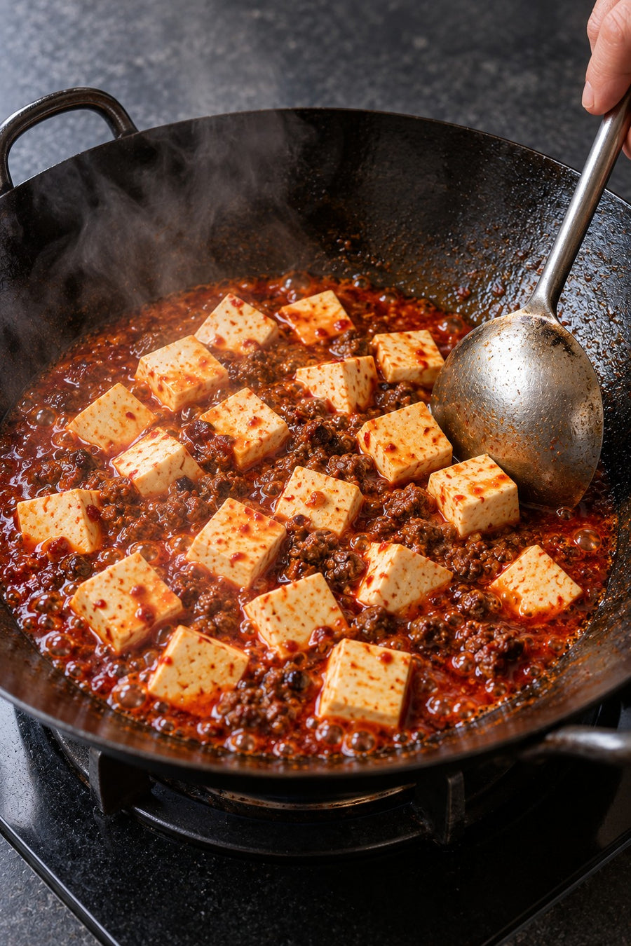 Mapo Tofu, the Chengdu Way, step 6: Simmer the tofu