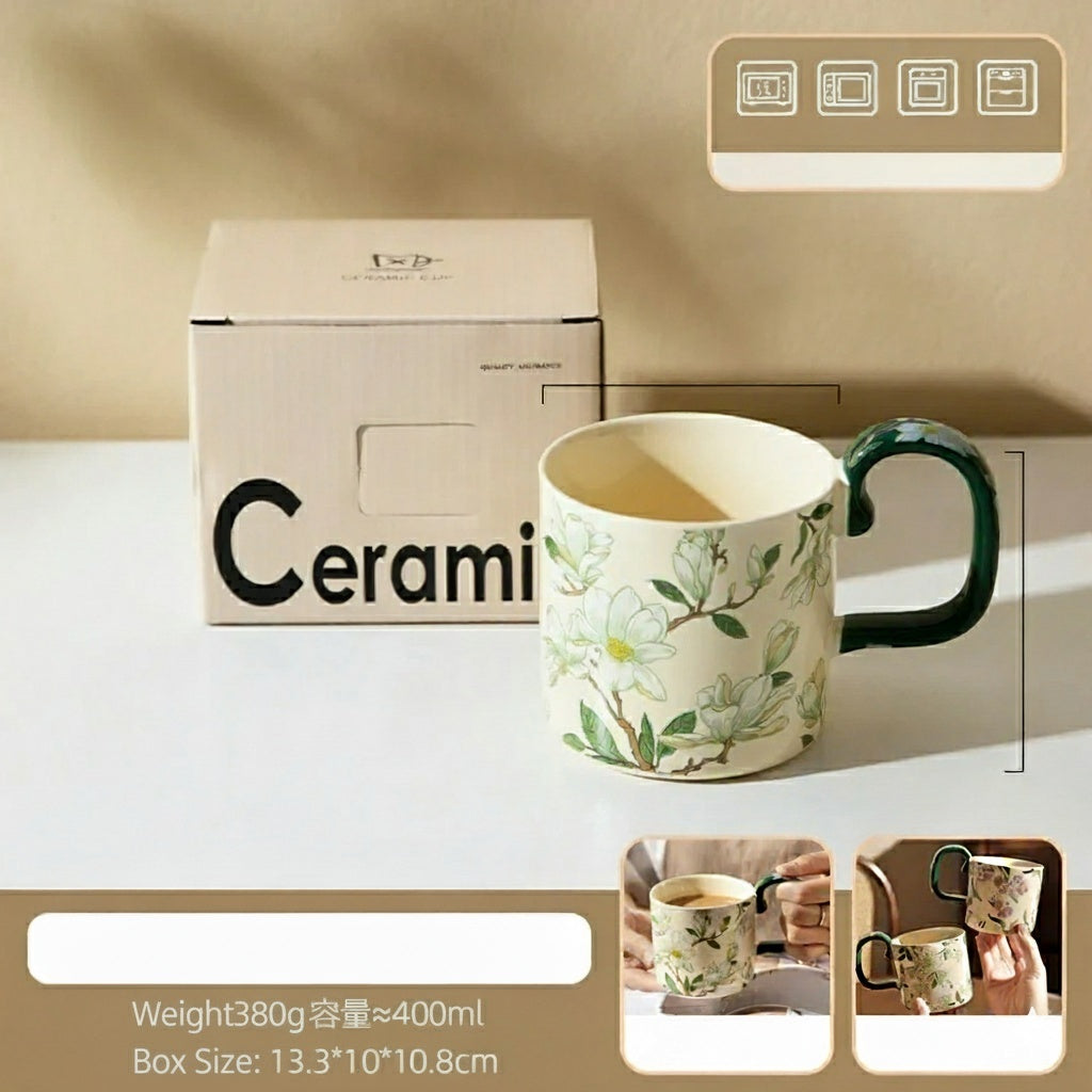 Modern Sweethome Camellia Blossom Ceramic Mug 400ml – Coffee & Tea Cup
